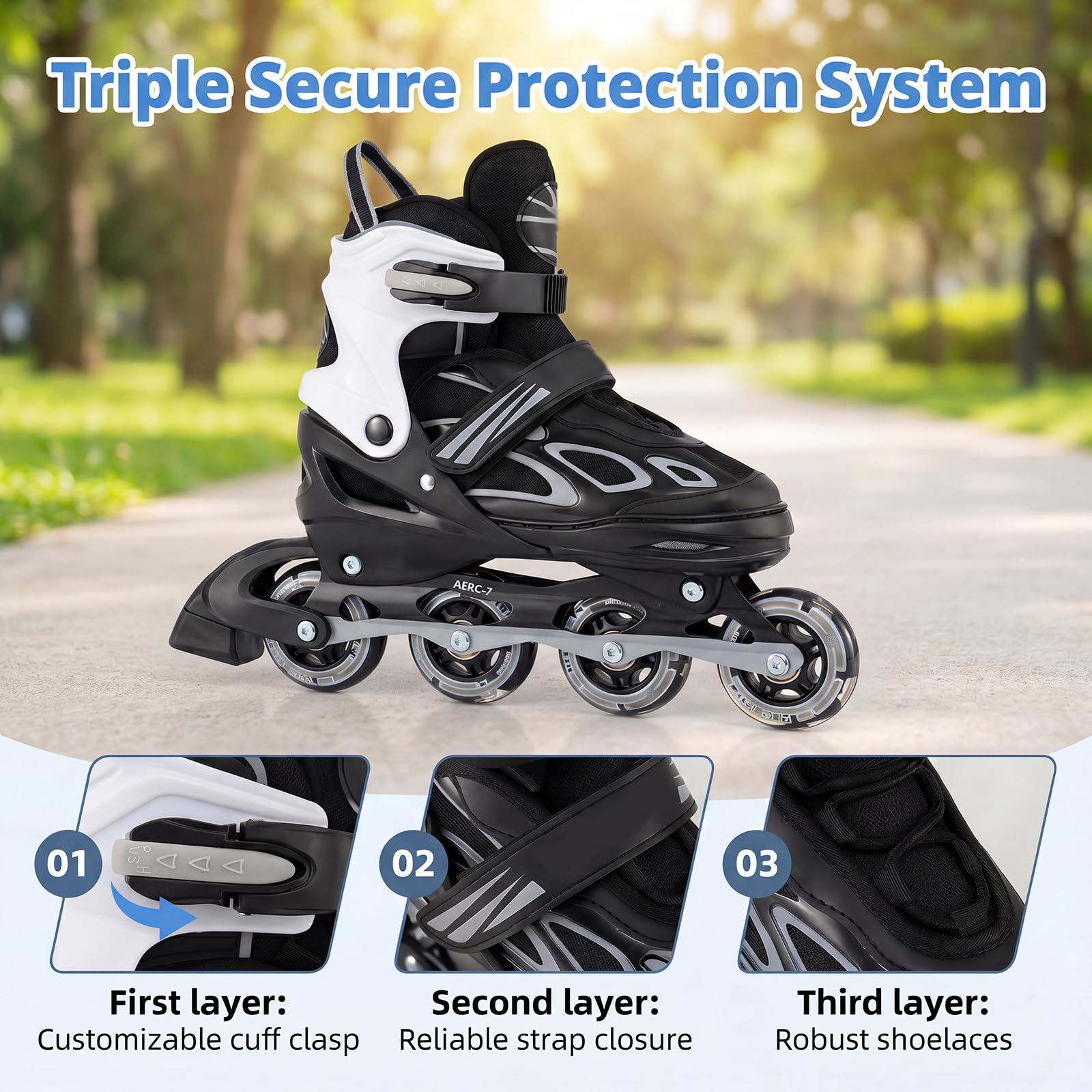 HOMASIS Roller en Ligne, Patins à roulettes avec Roues LED Illuminées, Patins à Glace Réglables avec Protection Antichoc, pour Enfant de 5-14 Ans