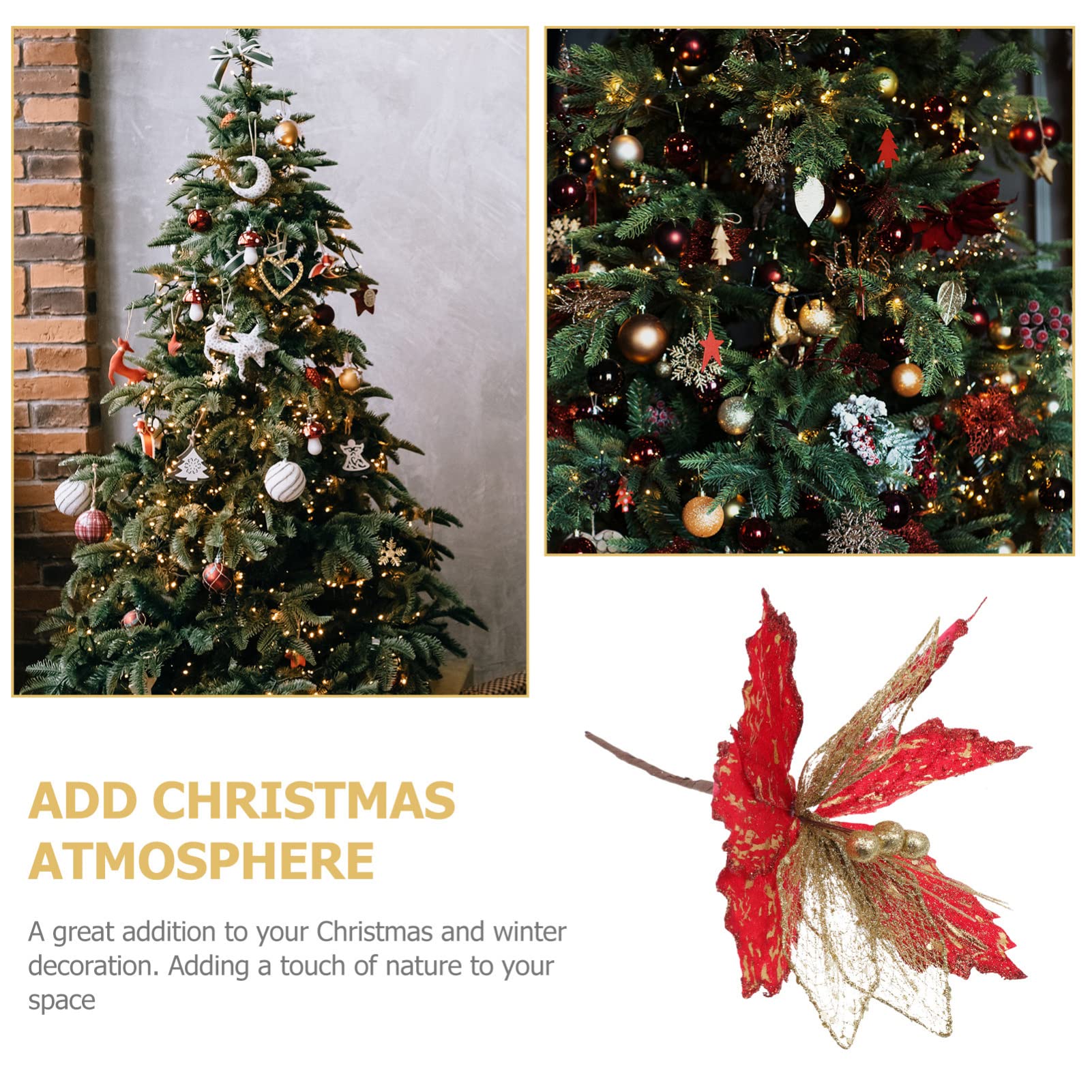 2 pièces Fleurs de noël artificielles Fleurs de Mariage Guirlande de Paillettes Pics tiges de Fleurs d'arbre de noël Couronne de Poinsettia tiges de Poinsettia artificielles Couronne décor
