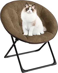 Saucer Chair, Oversized Faux Fur Lounge Chair with Gold Metal Frame for Adults, Foldable Comfy Seat for Bedroom, Dorm & Living Room, (Brown)