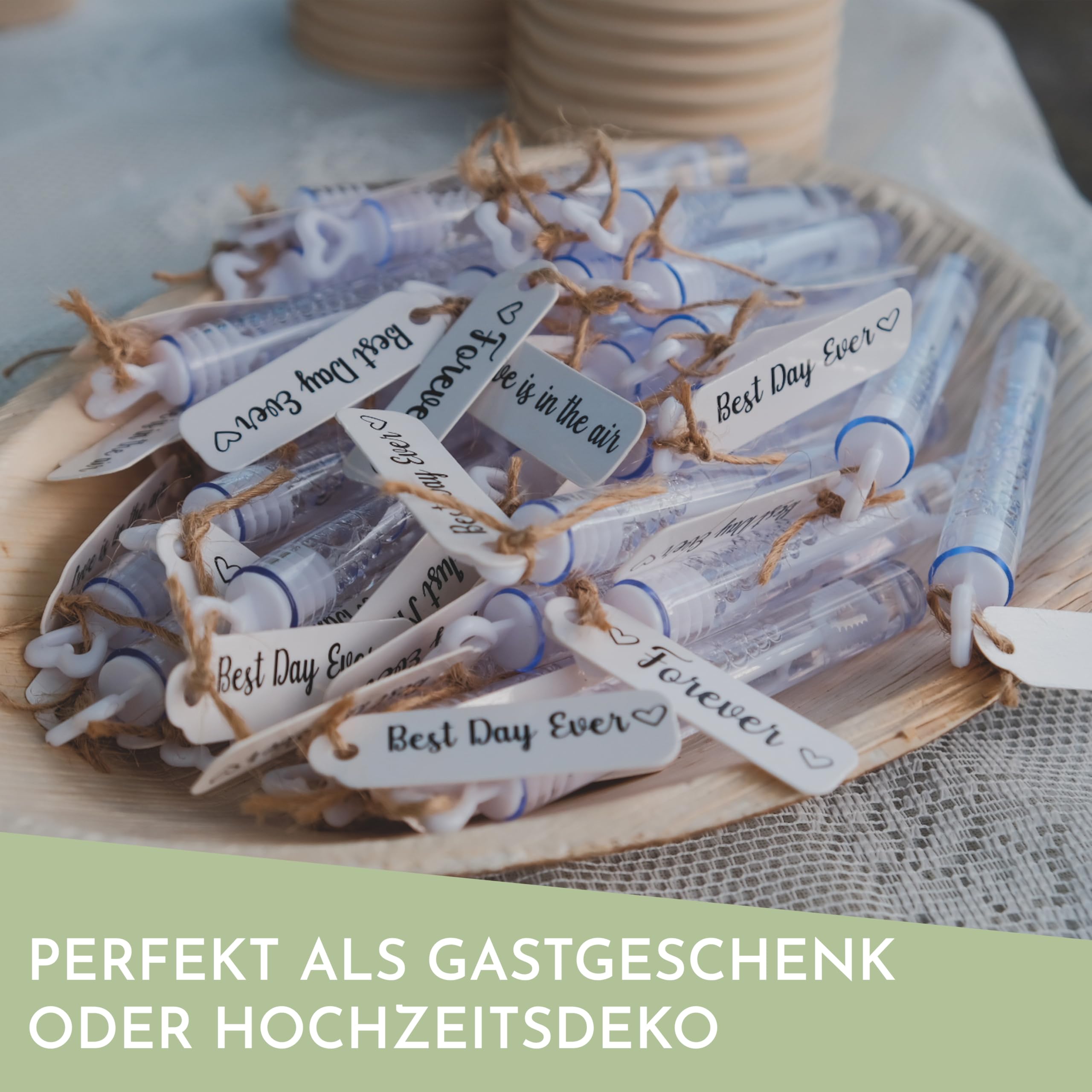 Nordstern® Zestaw do baniek mydlanych ślubnych w kolorze białym z uchwytem w kształcie serca – 40 sztuk