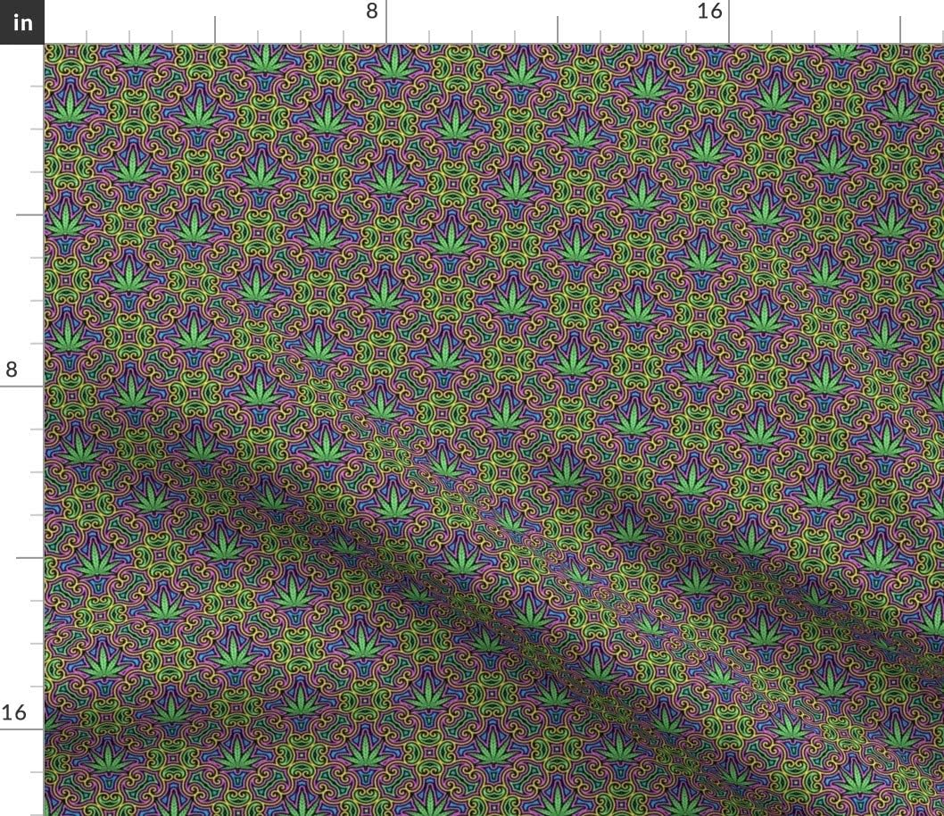 Spoonflower Fabric - Sweet Leaf Color Small 420 Cannabis Marijuana Hemp Bright Colors Printed on Petal Signature Cotton Fabric by The Yard - Sewing Quilting Apparel Crafts Decor