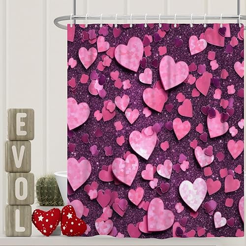 Miniatura 8 de Uiiooazy Cortina de ducha bohemia negra para baño, 72 x 72 pulgadas, corazones rosados y blancos, tela impermeable, decoración de lunares,