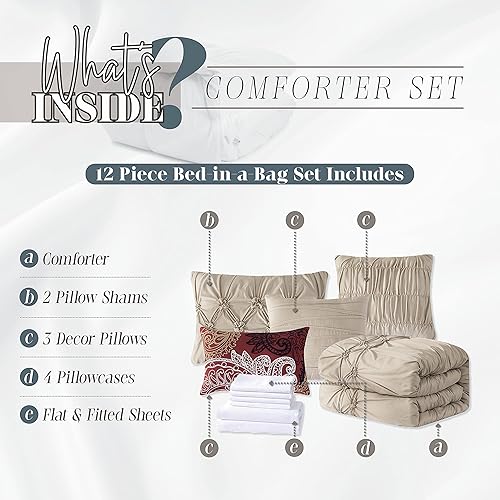 Miniatura 3 de Elegant Comfort Ella - Juego de edredón plisado de 12 piezas, juego de sábanas de 6 piezas con bolsillos inteligentes, almohadas decorativas a