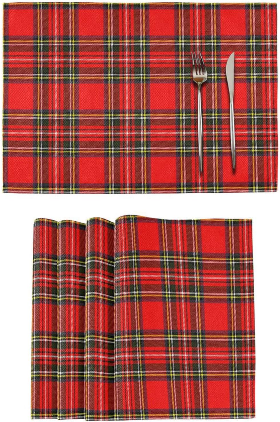 Scottish Red Checkered Placemats Set of 4 Christmas Tartan