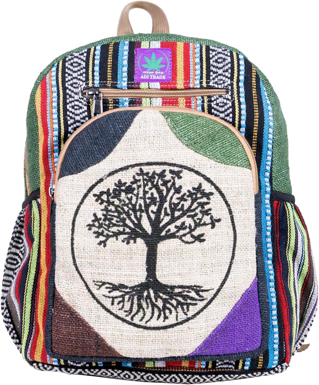 RARA Natural Handmade-Unique design and eco friendly Hemp Hippie backpack, very popular in FAIR TRADE. (Peace Tree), Medium