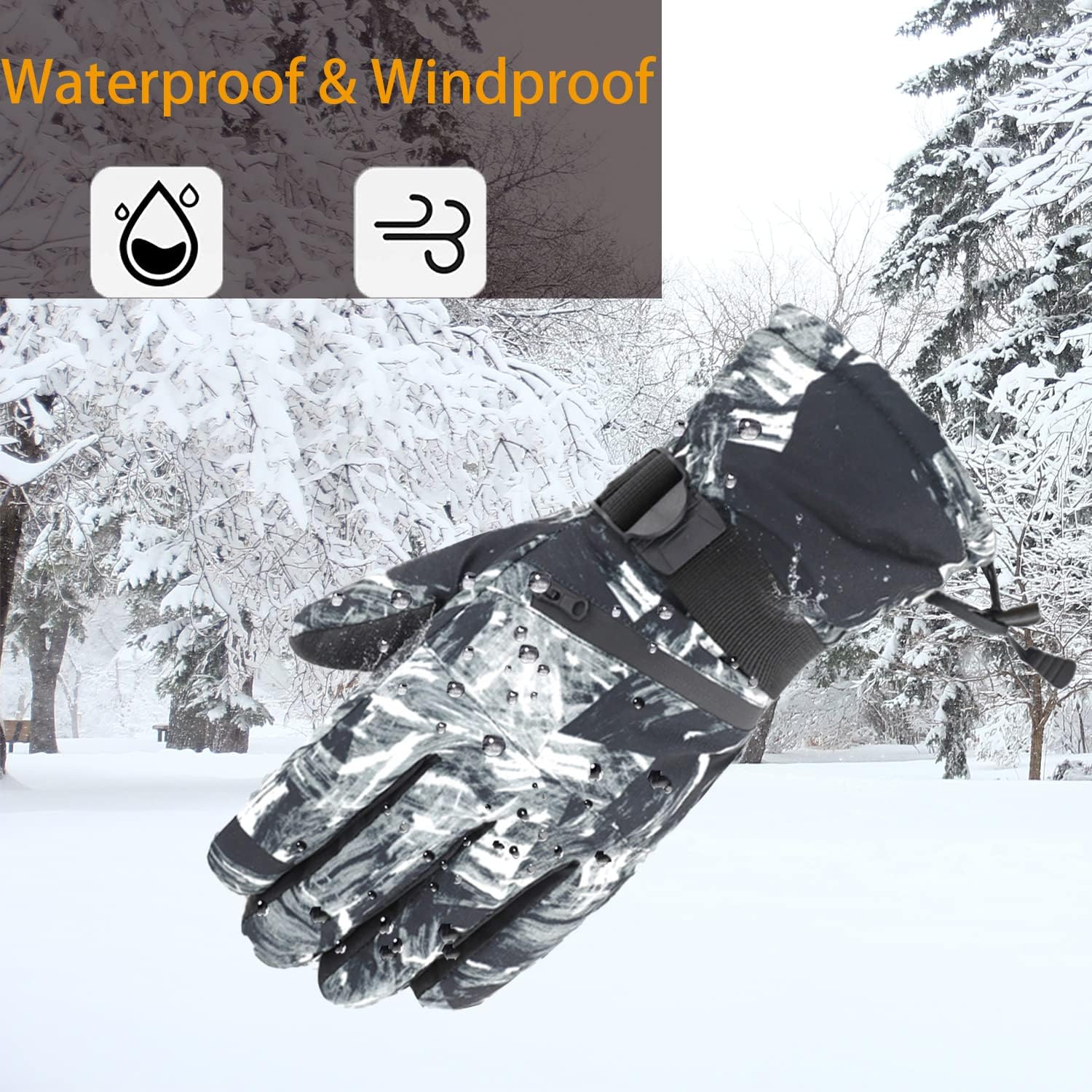 Ski Gloves, -30℉ Waterproof Touchscreen Warm Winter Snow Gloves Cold Weather Snowboard Gloves for Men Women : Clothing, Shoes & Jewelry