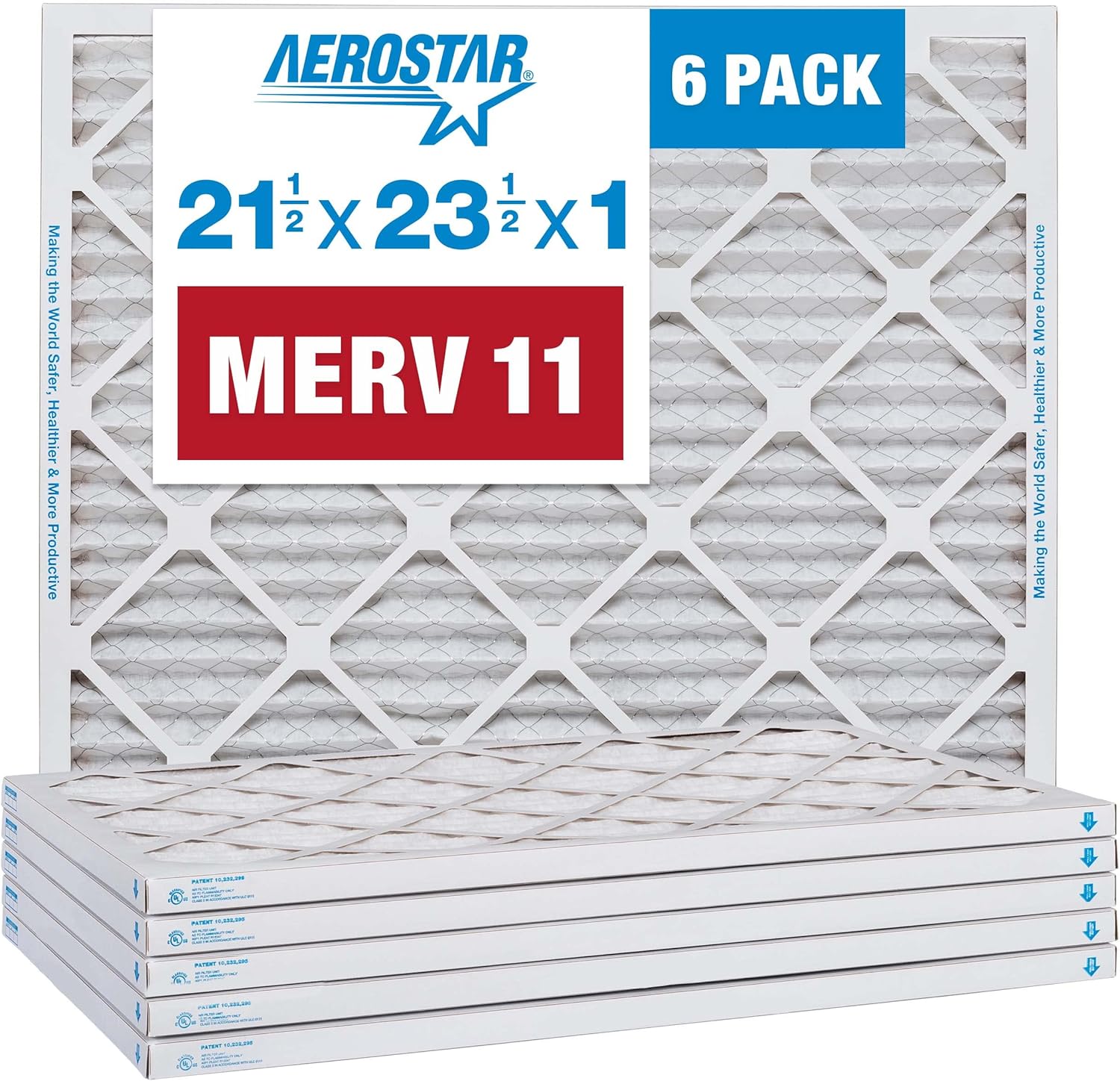 Aerostar MERV 11 Pleated Furnace Air Filters 21.5x23.5x1 (6 Pack) - Allergy Asthma Relief, Pet Dander Dust Smoke, USA Made