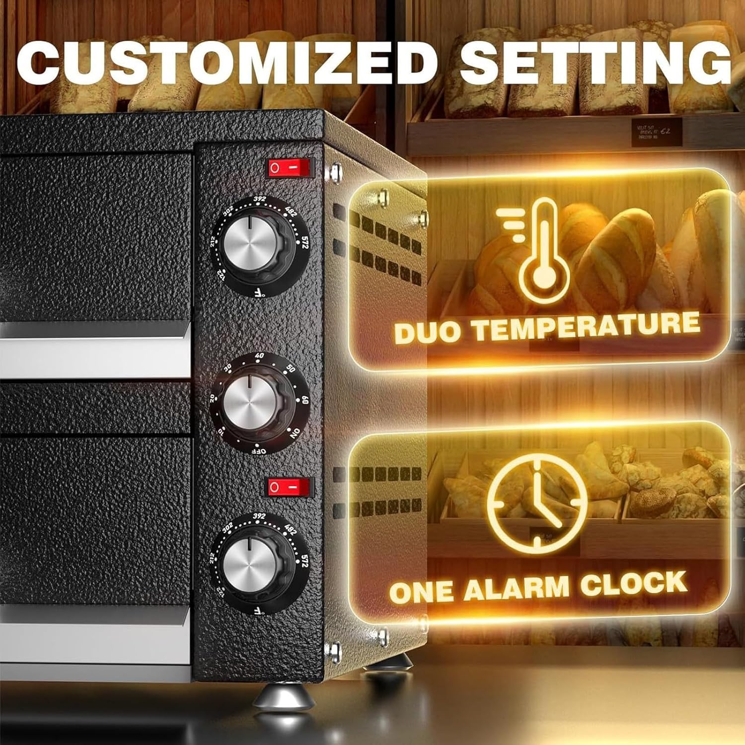 Commercial Pizza Oven - Electric Double Decker Maker with Timer, Countertop Design, Adjustable Temperature, Upper and Lower Heating Tubes