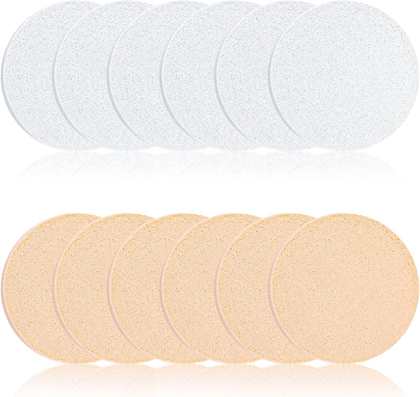 12 Pcs Face Paint Sponges,Round Makeup Sponge One Size Adult Unisex Foam Marshmallow Hair Sponge Make Up Sponges-6 Pcs White and 6 Pcs Skin Colour Real Techniques Sponge