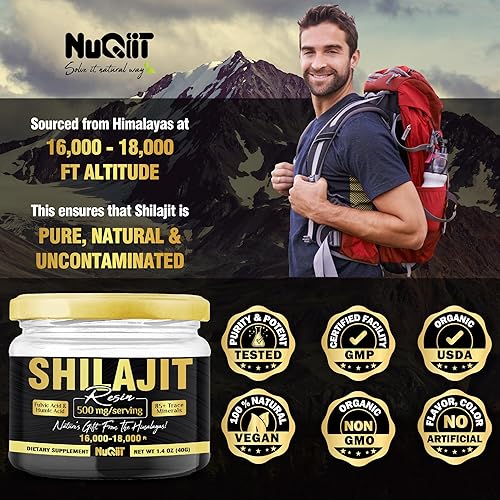 Miniatura 6 de Shilajit orgánico puro del Himalaya de 1.41 oz para suministro de 80 porciones, 500 mg de resina Shilajit con ácido fúlvico natural, ácido húmico y