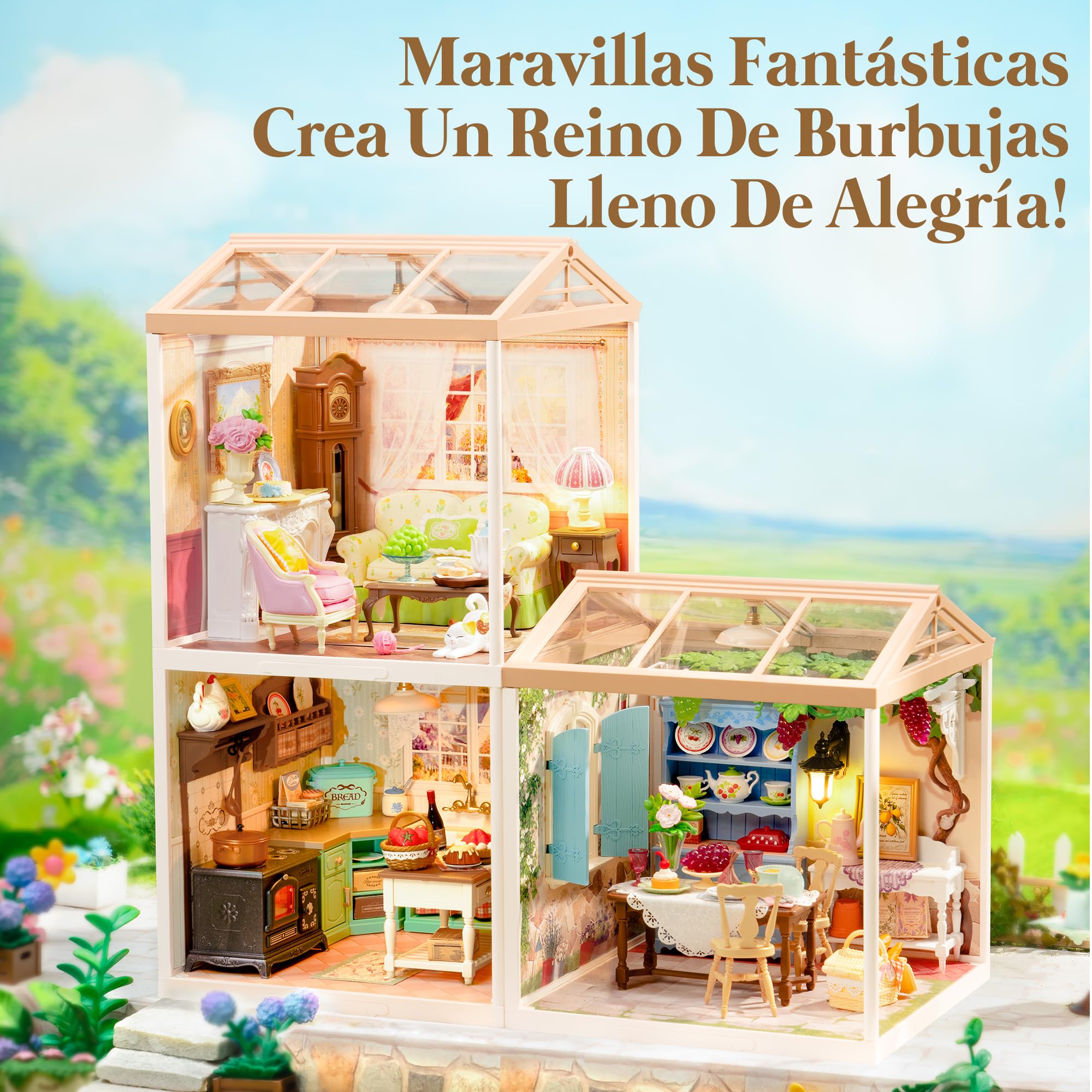 Rolife Super Creator Maquetas DIY Miniature House Kit Casas Miniaturas para Montar Maquetas Madera para Construir Adultos Caja Expositora Apilable Sin Pegamento Regalo Creativo (Farmhouse Kitchen)