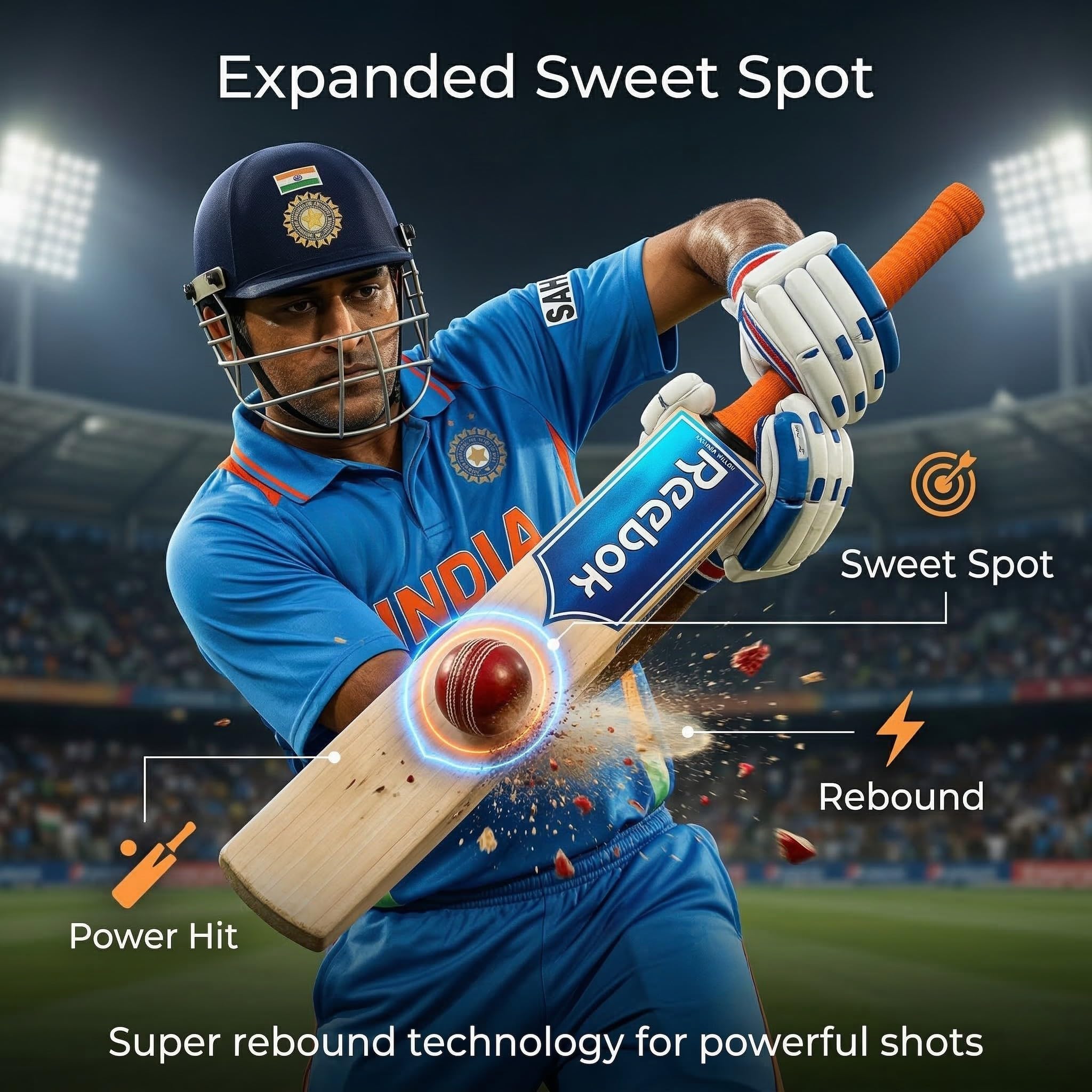 REEBOK Super Drive SH Kashmir - Mazza da cricket in salice per oltre 15 anni (1100 g), impugnatura e adesivo possono variare in base alla disponibilità