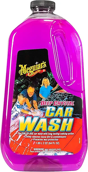 Meguiar's Deep Crystal Car Wash - Car Wash Shampoo that Cleans Paint, Enhances Gloss, and Preserves Wax Protection, pH Balanced Car Wash Soap with Excellent Foaming Action, 64 Oz