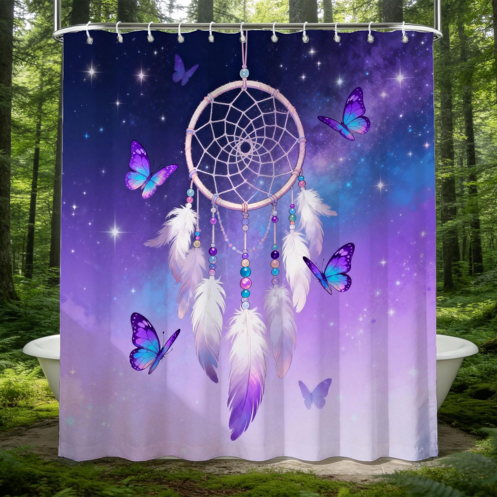 Hongduo 3D Feather Shower Curtain for Stalls Bathtubs Romantic Theme Bathroom Decor Shower Curtain Set Polyester Fabric Waterproof 180x200cm/71X79 Inch with Hooks