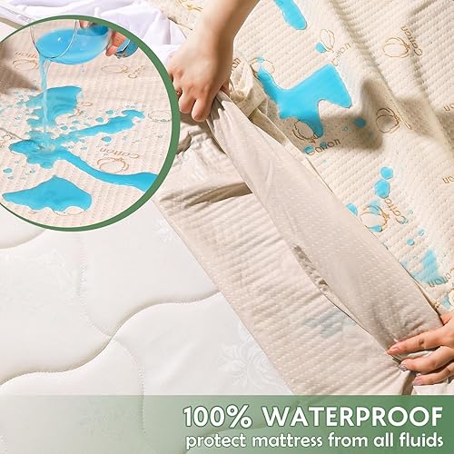Miniatura 2 de Protector de colchón impermeable tamaño King, funda de colchón transpirable de algodón, comodidad de 200 GSM, colchones cómodos ajustados de hasta