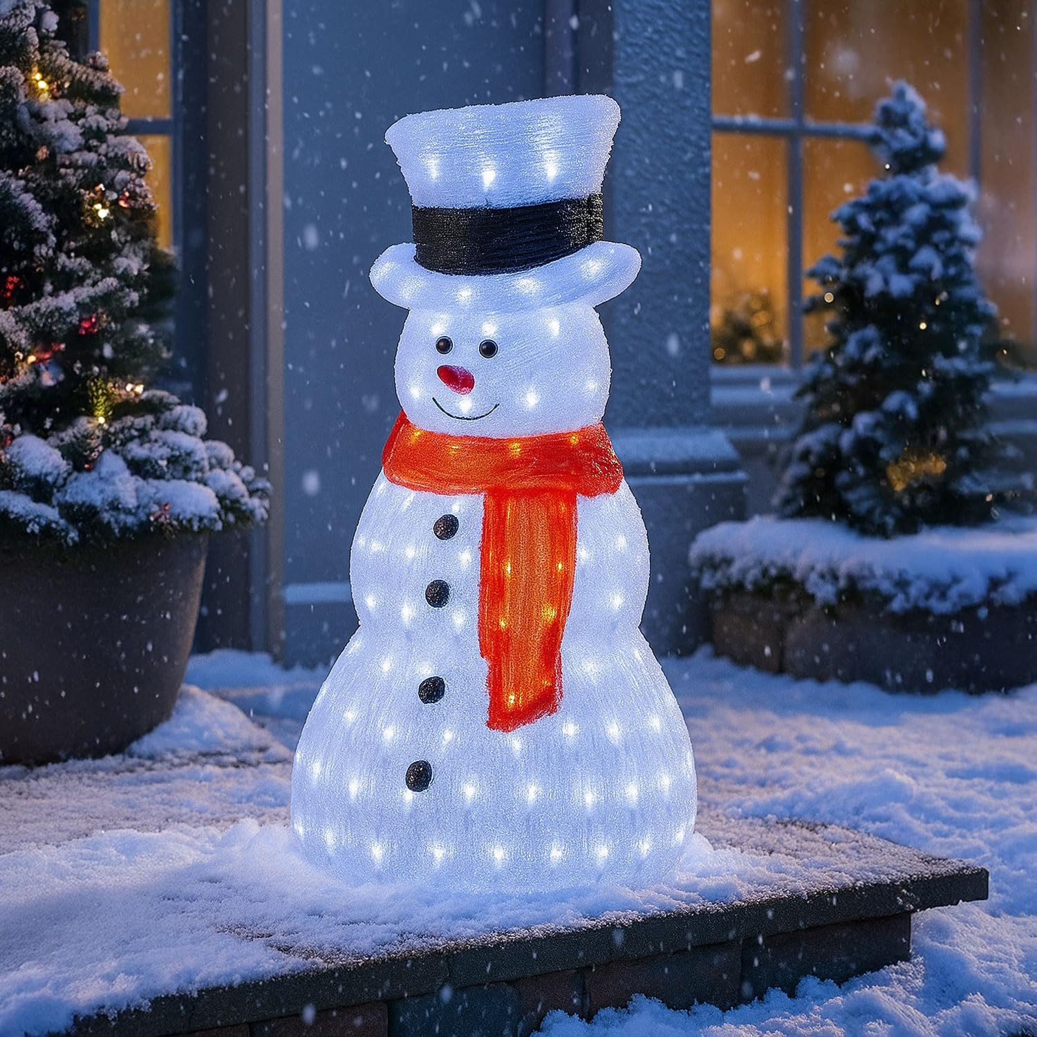 Neo Pupazzo di neve in acrilico, 70 cm, per esterni, festivo, Natale, giardino, portico, decorazione, esposizione, bianco caldo, luminoso, LED illuminato resistente alle intemperie