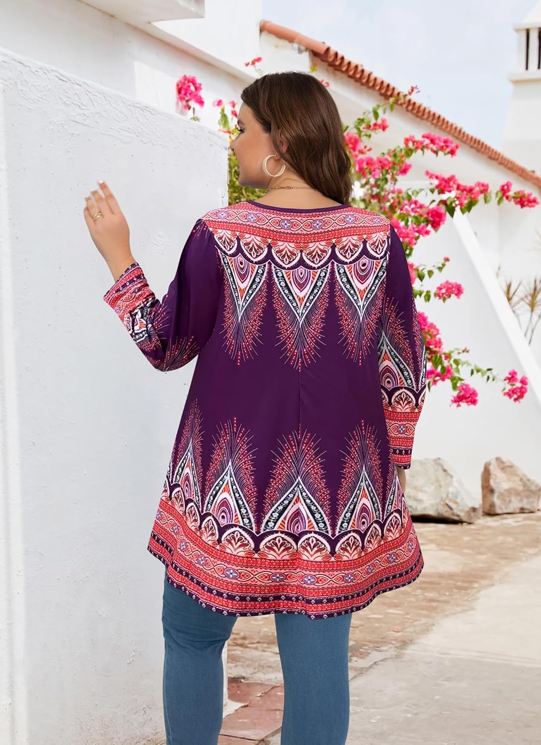 Womens Tunic 3/4 Sleeve Plus Size Tops Crew Neck Swing Flowy Loose Fit T-Shirt Blouses to Wear with Leggings - Image 5