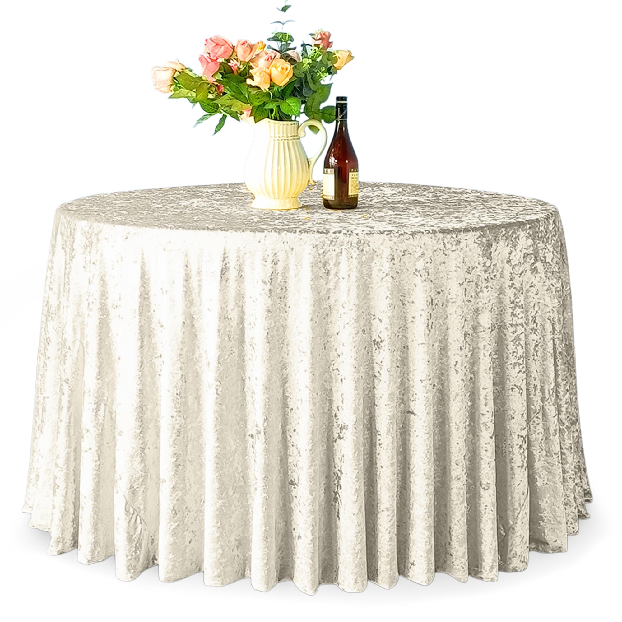 WedDecor Premium Crushed Velvet Tablecloth, 120" Ivory Round Dining Glitz Soft Fabric Tablecover For Kitchen Wedding Banquet & Special Events Party Table Decoration, Pack of 1 โ image 1