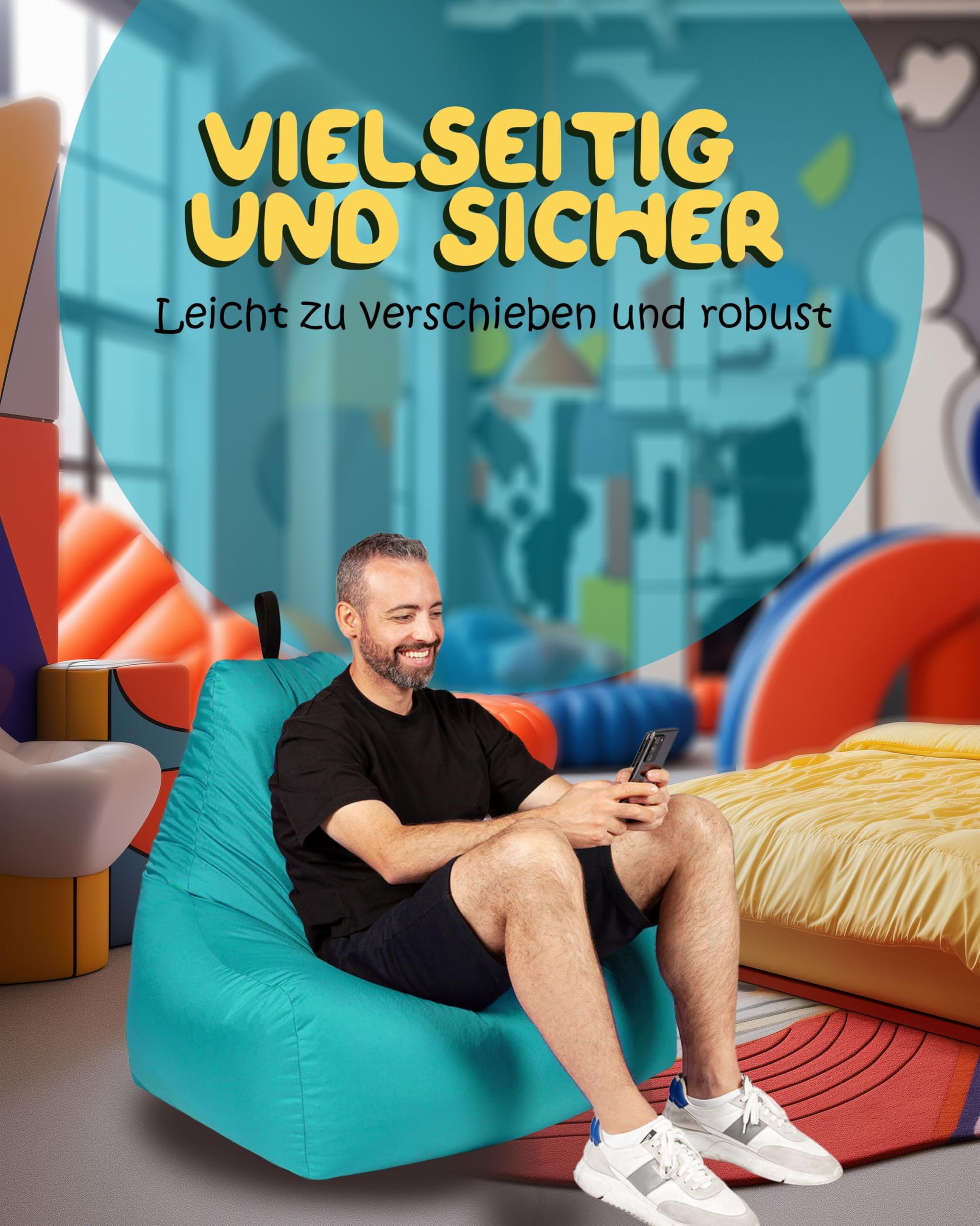 PatchHome XL fotel wypoczynkowy – ergonomiczny worek do siedzenia dla graczy, do salonu i na zewnątrz – z wypełnieniem styropianowym, poszewką nadającą się do prania i zamkiem błyskawicznym do