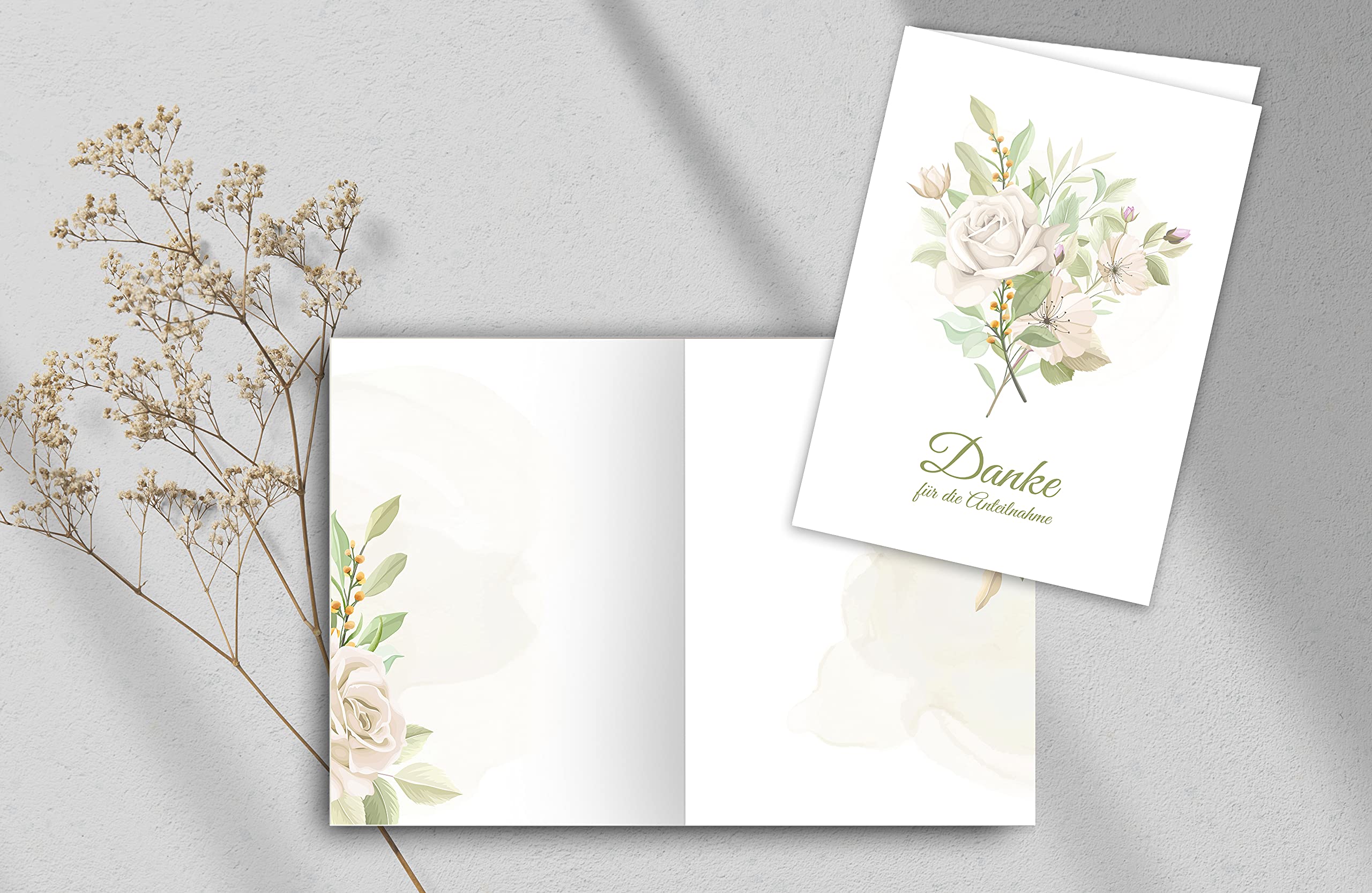 Klasse Greeting Card, 10 x Thank You/Sympathy Mourning Cards with Envelope, A6 Postcard Format, Light Green Rose Design - Image 3