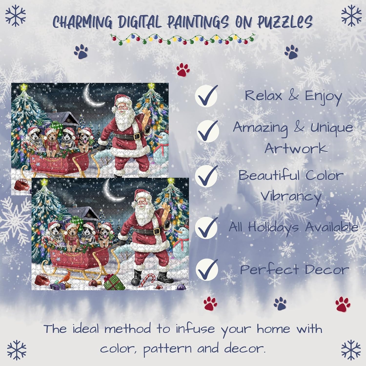 Christmas Santa Sled Australian Cattle Dog Jigsaw Puzzle for Adults - Animal Printed Interlocking Puzzle Game Artwork - Gift for Dog Lover's - 1000 Pcs 20"x30"