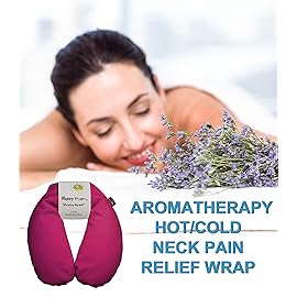 Happy Wraps Microwavable Herbal Neck Wrap - Hot Cold Aromatherapy Neck Warming Pillow - Heating Pad for Migraines, Stress, Gifts for Women, Birthdays, Christmas and Free Sleep Mask - Pink Cotton
