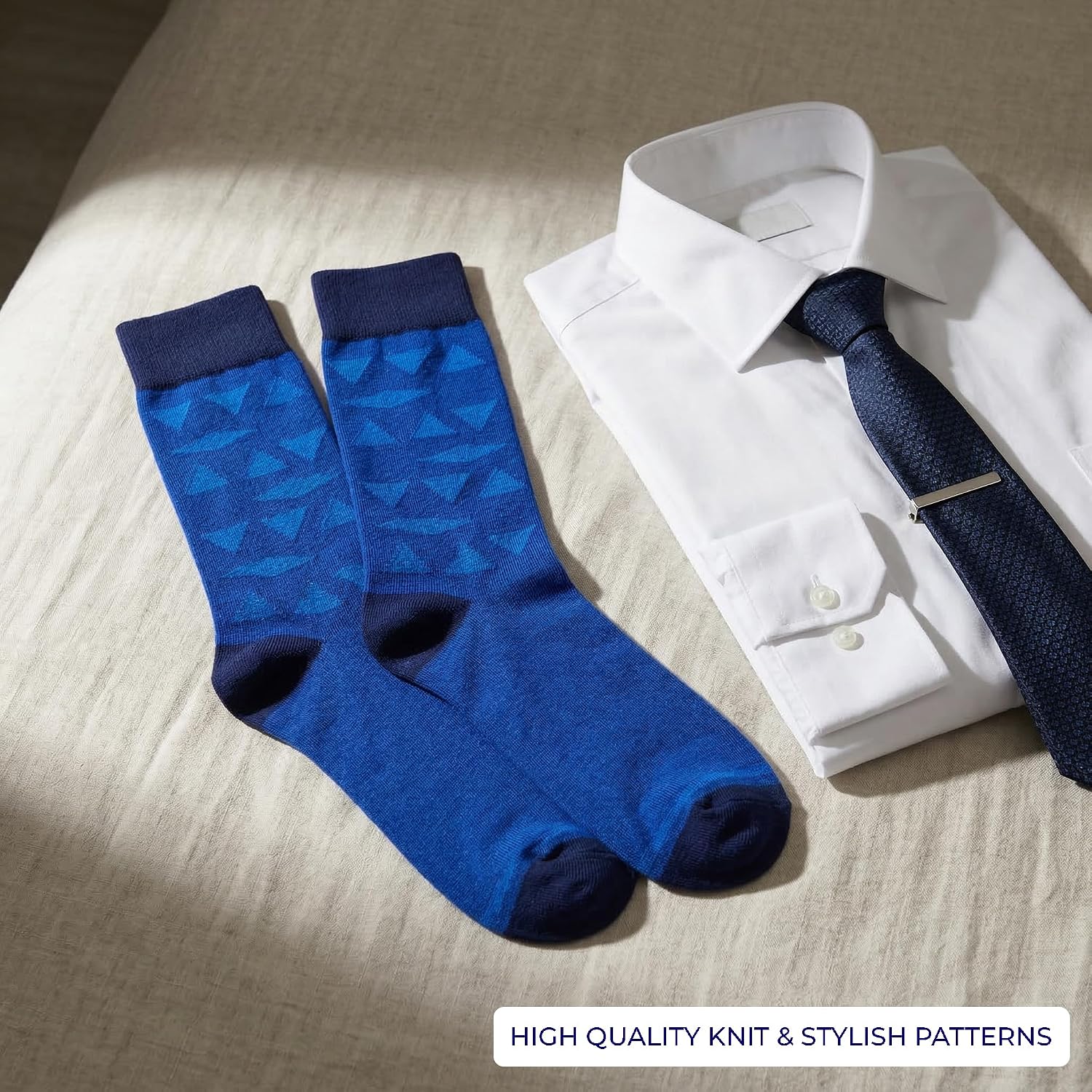 YUN 6-Pack Men’s Dress Socks – Premium Bamboo Rayon Crew Socks with Patterns, Durable & Breathable, Size 7-11 (US)