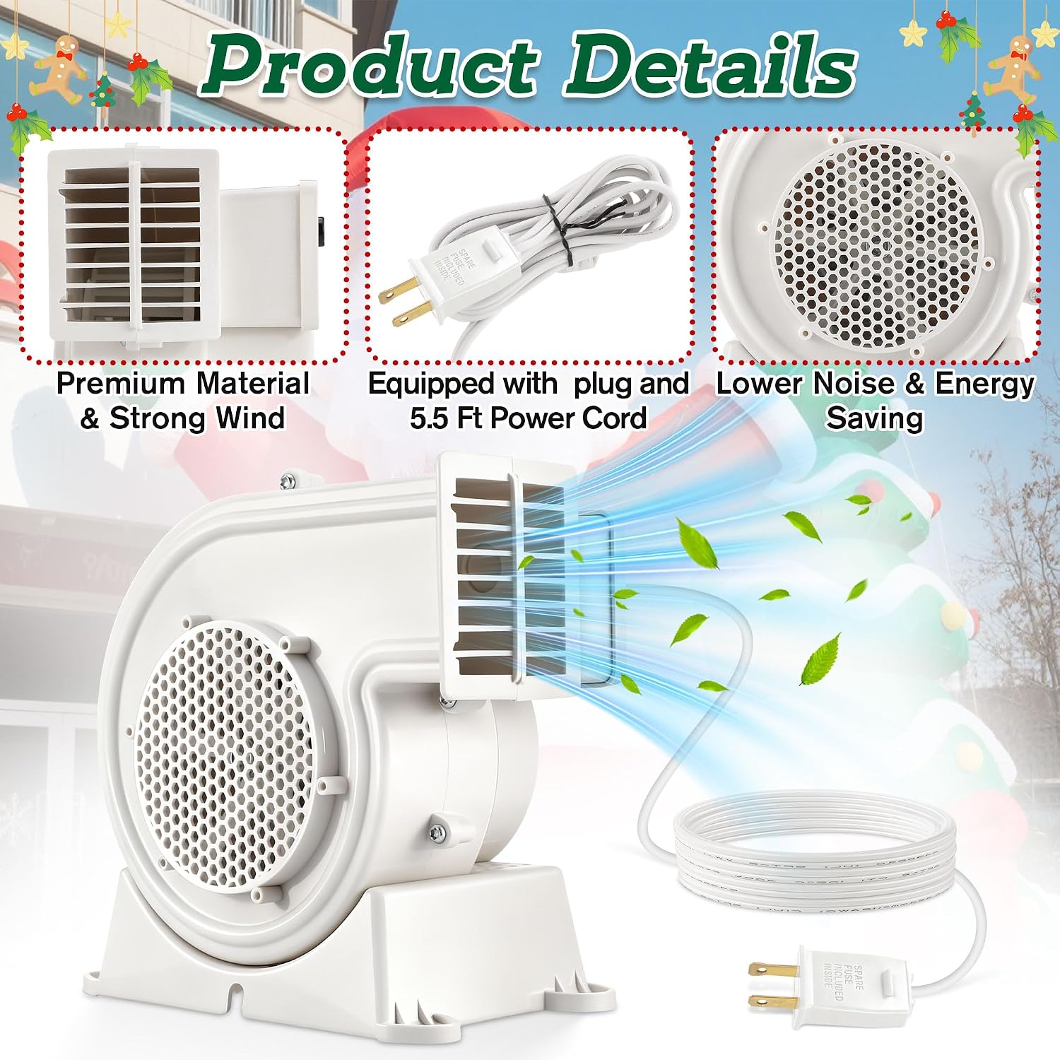 Saillong AH-3 100w Air Blower for Inflatable Yard Decoration, Halloween Air Inflatable Replacement Motor, Quiet Fan Blower Motor for 14ft, 16ft Inflated Movie Screen, Garden Yard Christmas Decor image 3