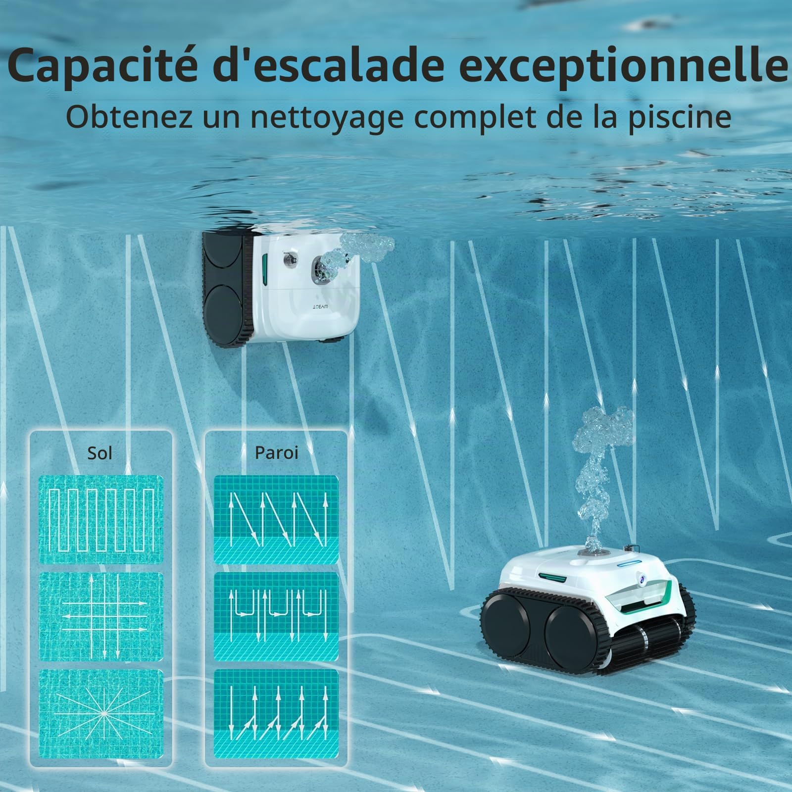 WYBOT C2 Vision AI caméra Robot Piscine sans Fil avec Batterie, Robot de Piscine Sol et Mur, Filtration à Deux Couches, Aspiration puissante, pour piscines enterrées jusqu'à 180㎡(Blanc-Vert)