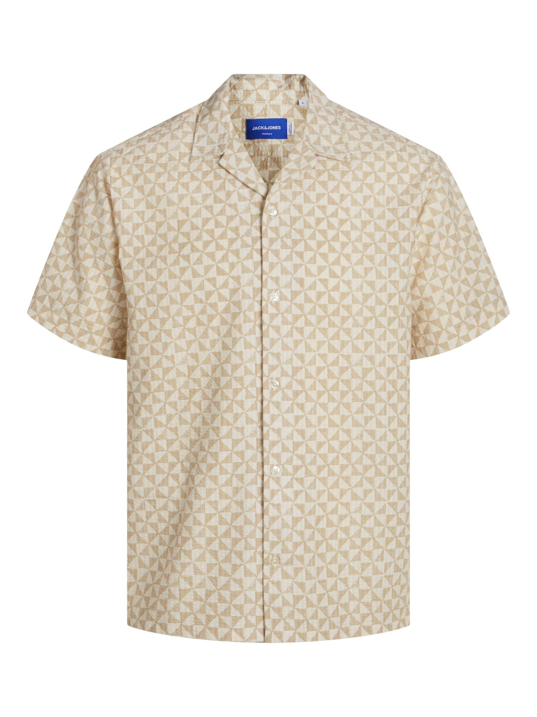 JACK & JONES Men's Jorluke Seersucker Resort Shirt SS Ln Short Sleeve Shirt, Buttercream, M