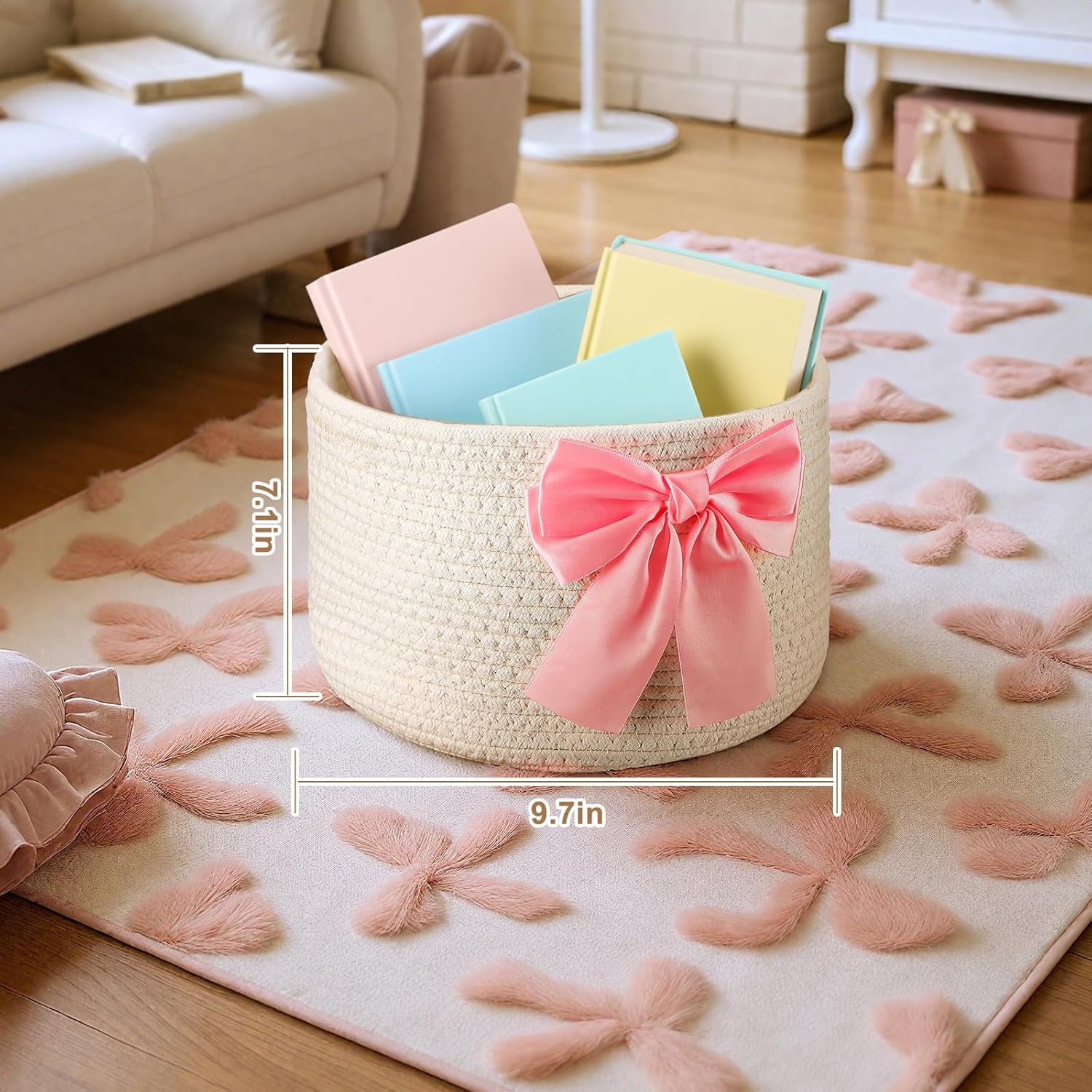 Chic Pink Bow Woven Storage Baskets for Stylish Home Organization