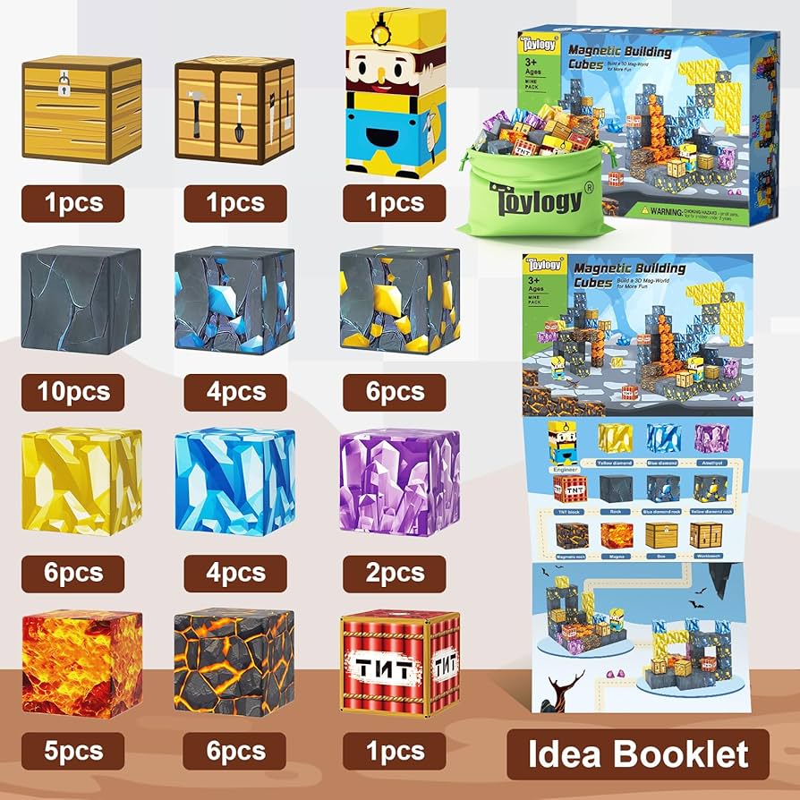 minecollビック缶3点セット Amazon.com: Magnetic Blocks-Build Mine Magnet World Pickaxe