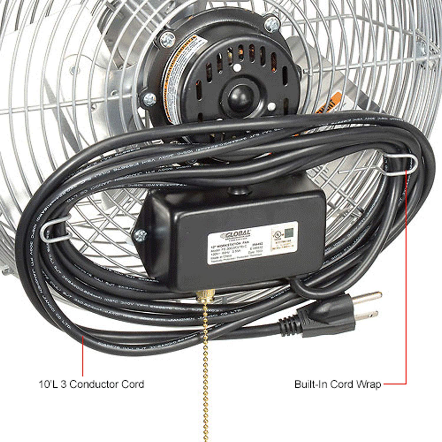 Global Industrial 12" Diameter Industrial Workstation Fan, Indoor Rated, 1855 CFM, 1/15 HP, 1500 RPM, 3 Speeds, Single-Phase, Beam/Ceiling/Column/Wall Mount