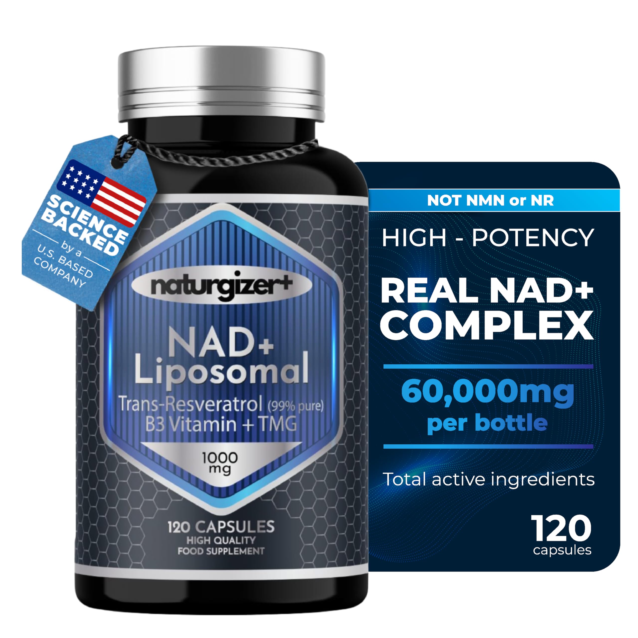 NAD Plus Liposomal Complex with Resveratrol, Niacinamide & TMG | 120 Caps