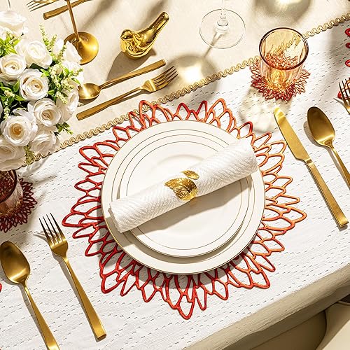 Miniatura 10 de Juego de 4 manteles individuales plateados, manteles individuales y 4 posavasos modernos de vinilo lavables redondos para Navidad, cumpleaños,