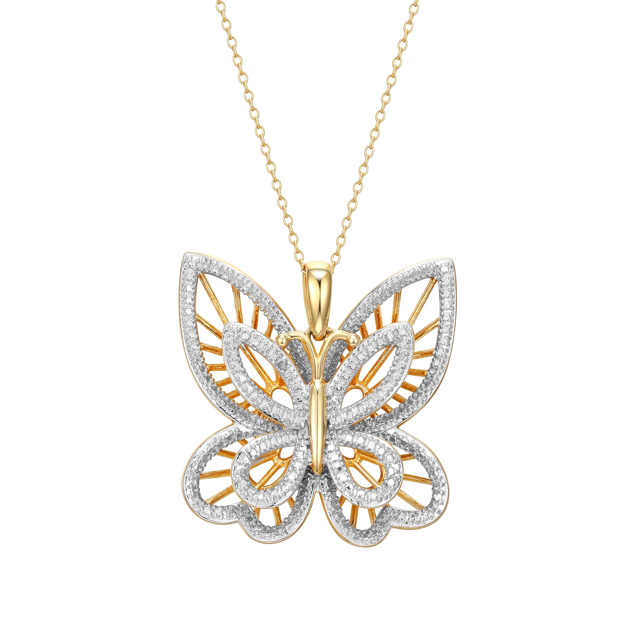 MORGAN & PAIGE925 Sterling Silver 18K Gold Plated Butterfly Necklace with Diamond Accent - Elegant Filigree Gold Necklace for Women Diamond Pendant Butterfly Gifts for Women, 18 inch