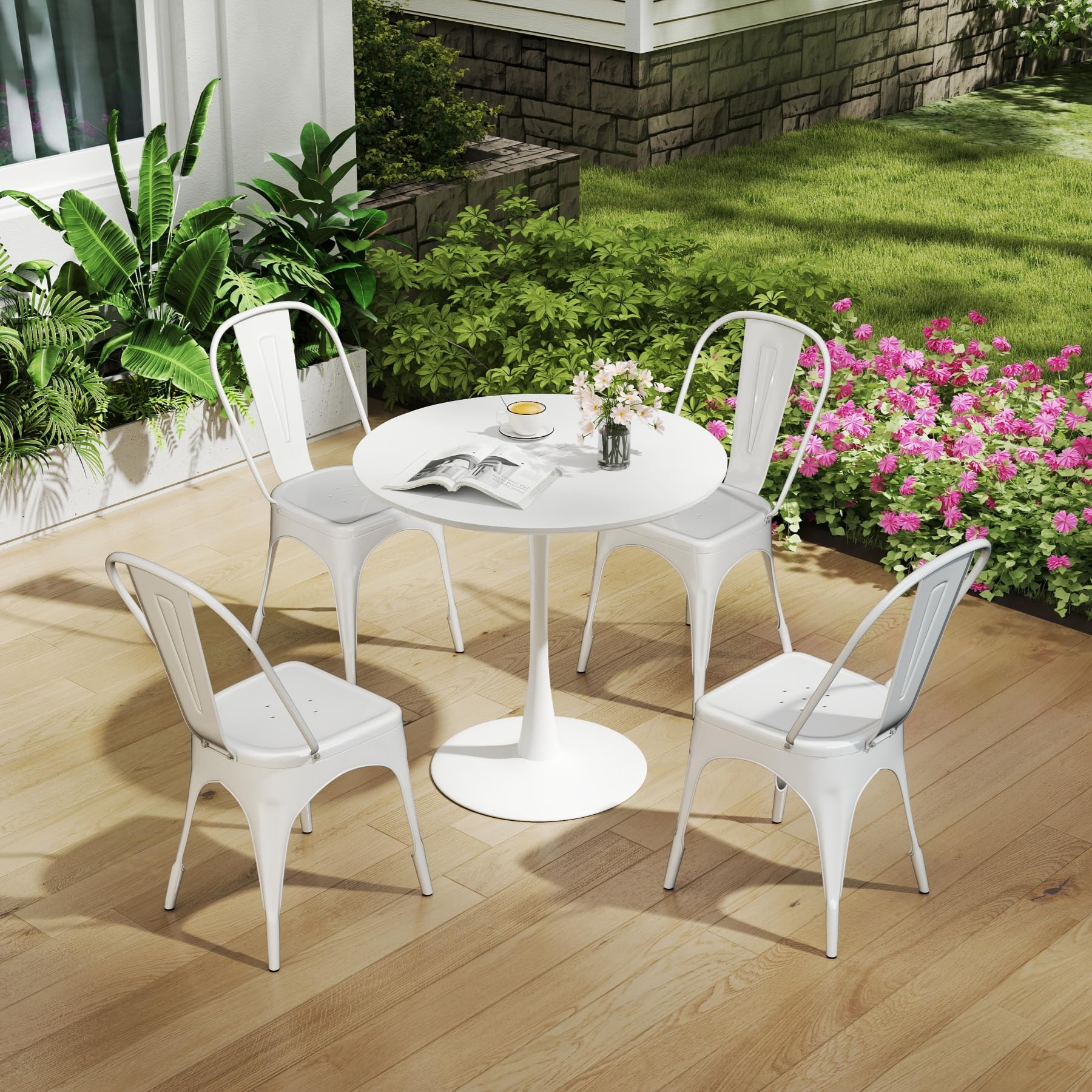 GrandCA HOME Set di 4 Sedie Impilabili in Metallo Sedia da Pranzo Sedia da Bar, Ideale per Sala da Pranzo, Cucina, Bar e Soggiorno, Bianco