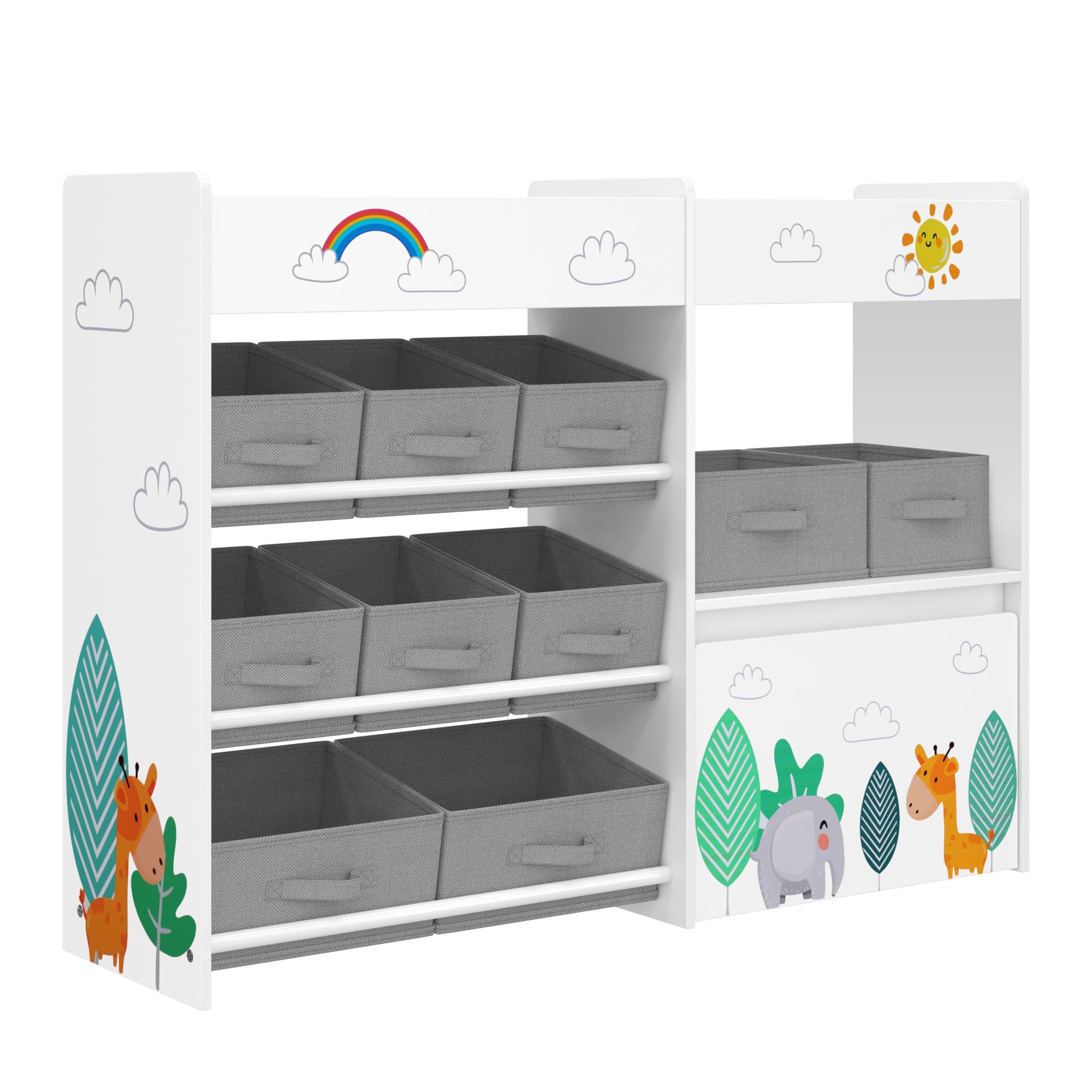 HOCSOK Meuble Rangement Enfant, Rangement Jouet Enfant avec Étagères 4 Tiroirs Roulants Bibliothèque pour Chambre d’Enfant, Blanc, 1 Pièce