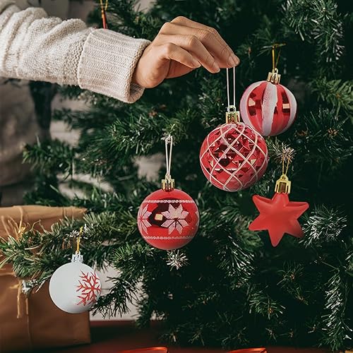 Miniatura 4 de Juego de adornos para árbol de Navidad, 42 piezas, adornos de Navidad inastillables, bolas blancas y rojas para decoración del árbol de Navidad,