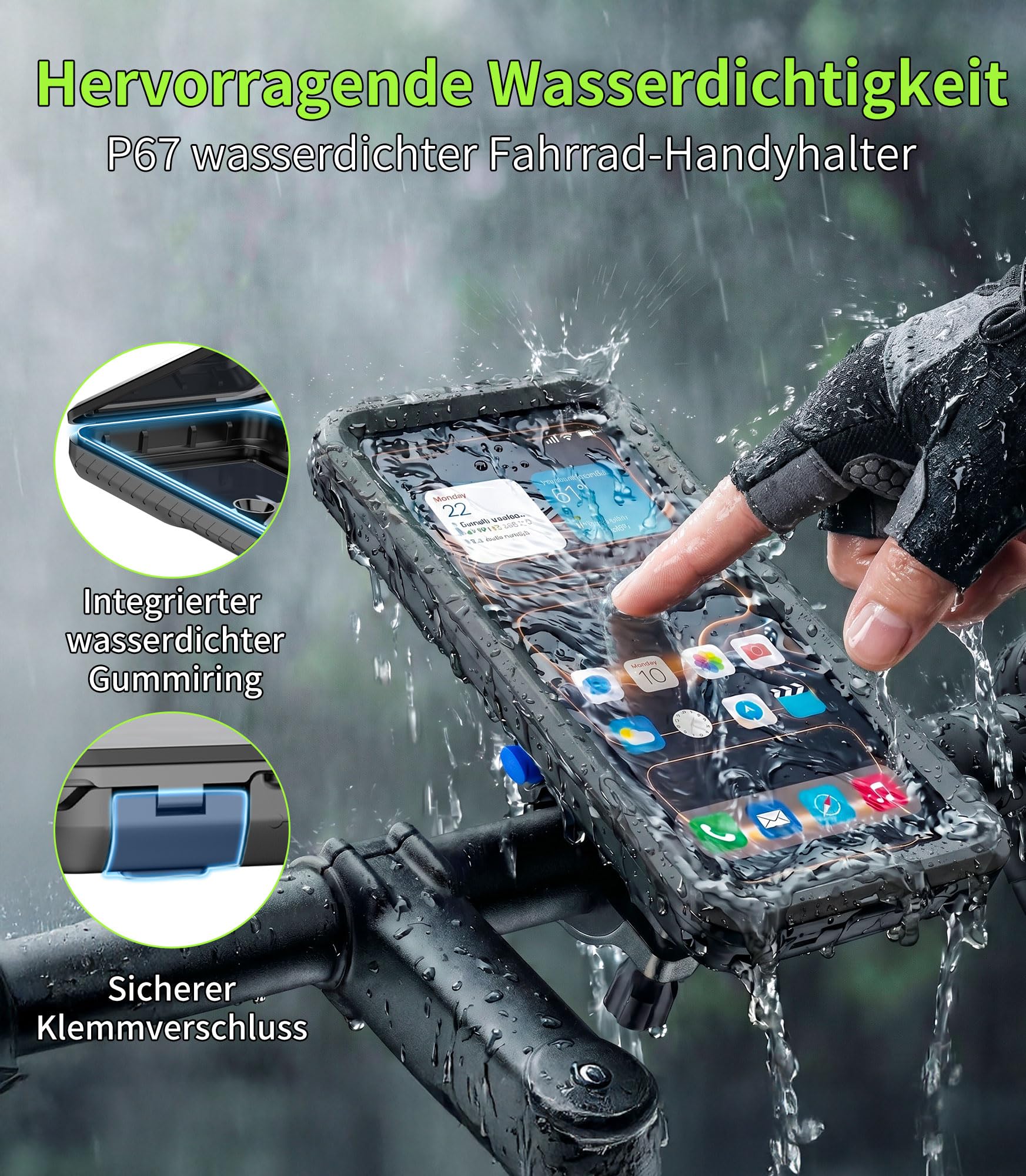 Cozycase Anti-Diebstahl-1S-Kn. Wasserdicht Stoßfest Handyhalterung Fahrrad | Motorrad Lenker Bike MTB Für iPhone 17 16 15 14 13 12 Pro Mini Samsung Galaxy S26 S25 S24 S23 S22 S21 Plus A16 A17 Klein