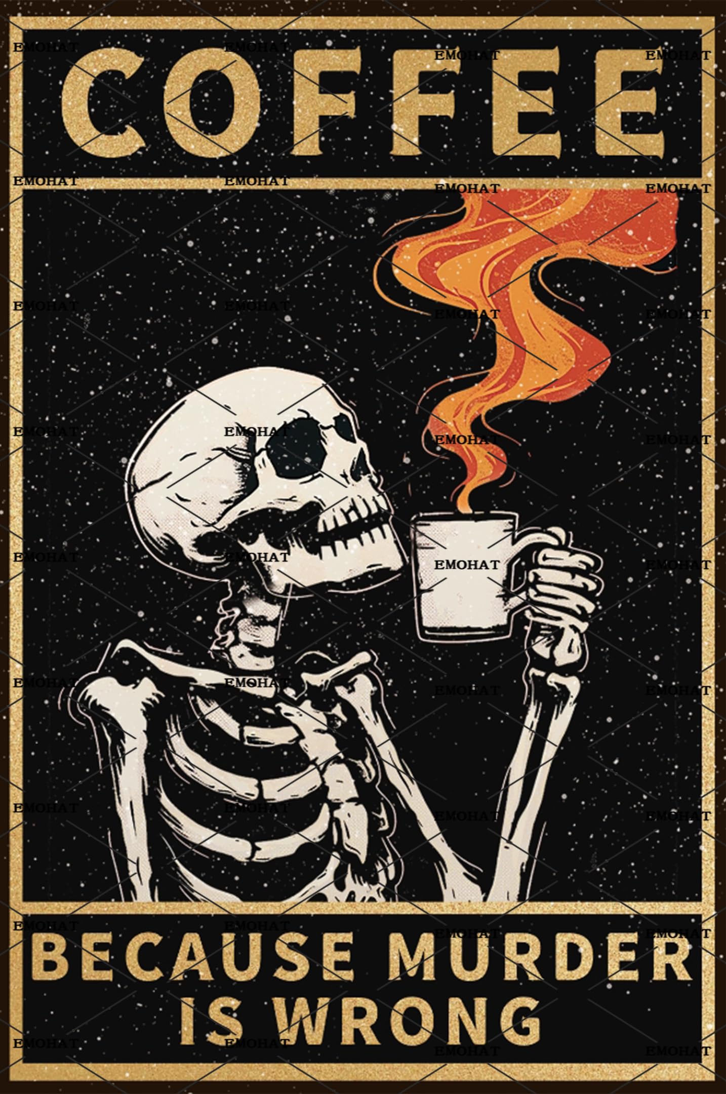 Skeleton Strong Coffee Tin Sign, 8x12 Inch Halloween