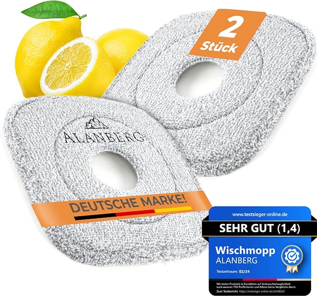 ALANBERG mopas de Limpieza Suelos, fregona Microfibra, Lavables, 2 uds | recambio fregona, repuesto Gen1 y Gen2, reutilizables, para suelos duros