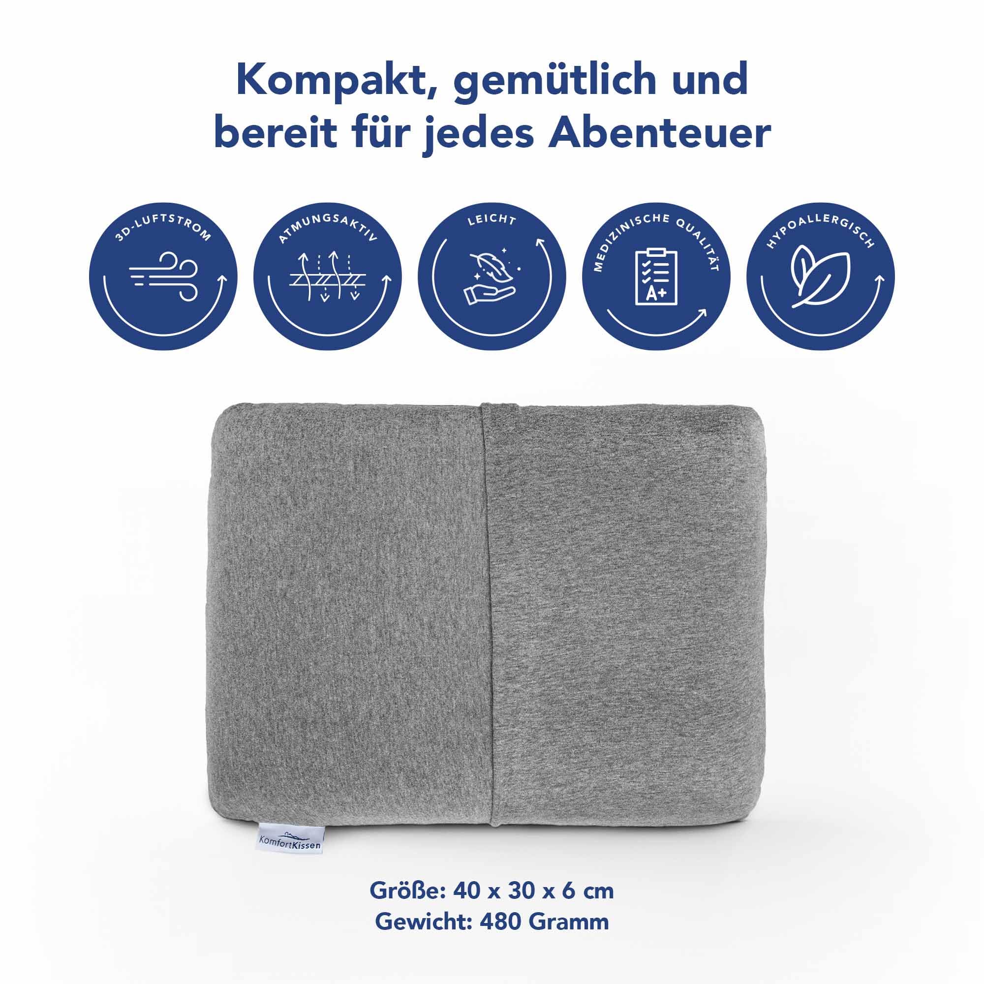 Cuscino ergonomico da campeggio con memory foam, 30 x 40 cm, cuscino in memory foam da viaggio