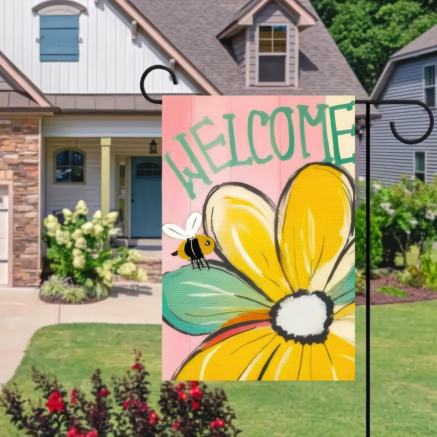 Welcome Spring Garden Flag 12x18 Double Sided Sunflower Bee Seasonal Small Flags For Outside Outdoor Decor Yard Farmhouse Holiday Spring Summer Decorations Yard Flags - Image 8