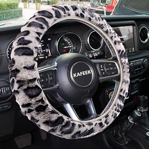 Miniatura 10 de Funda elástica Kafeek para volante, de felpa de microfibra, cálida para el invierno, universal, 15 pulgadas, antideslizante, sin olor, color negro