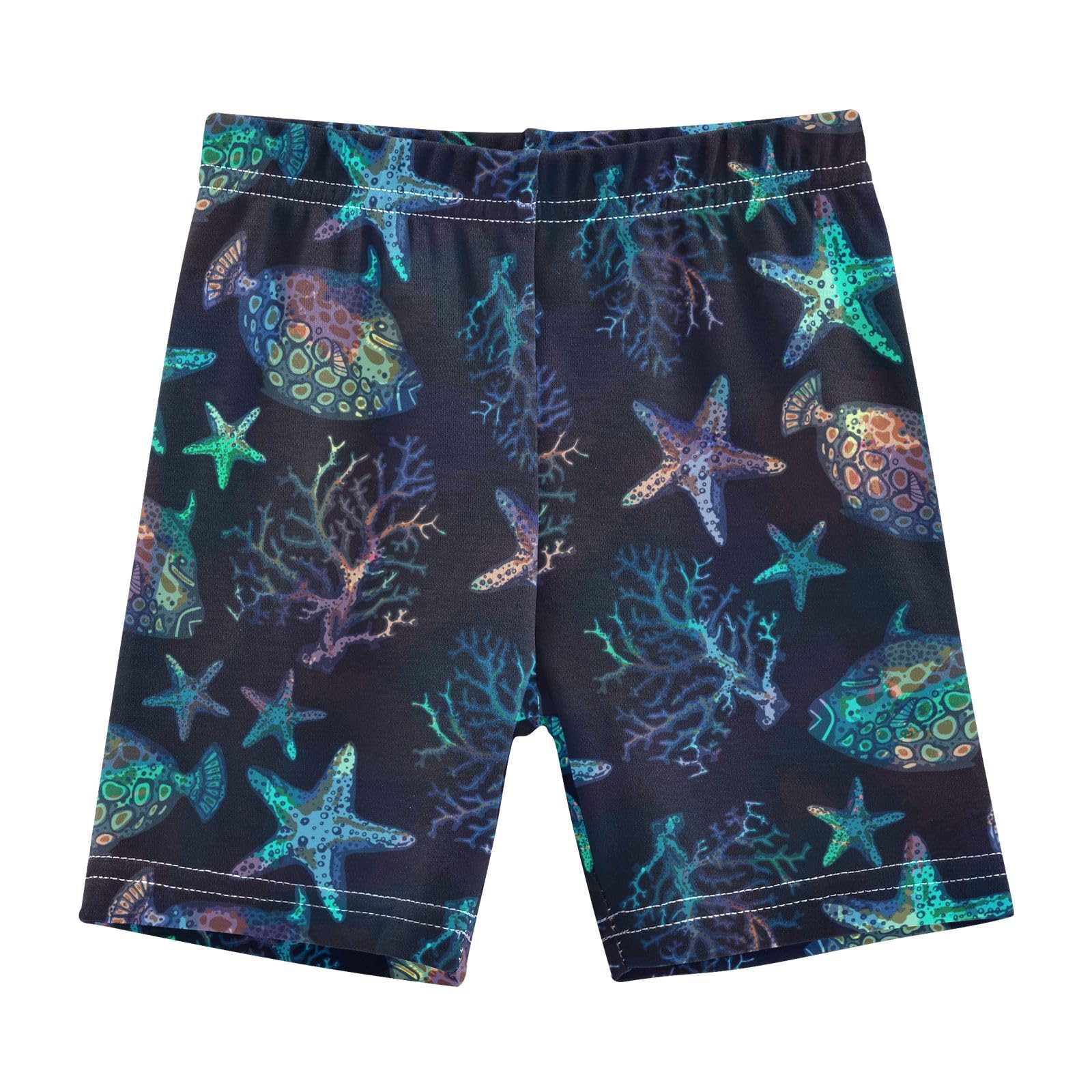 JHKKU Girls Exotic Fish Coral Starfish Shorts Cotton Cartwheel Bike Kids Biker Under Dress Dance Short Girl Clothes 8Y