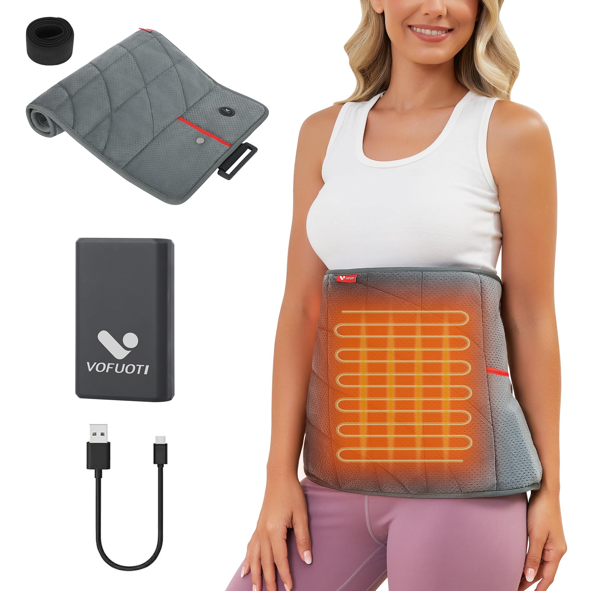 Portable Heating Pad with Battery, Weighted Heating Pad with 3 Heat Levels, Electric Cordless Heat Pad for Back, Neck, Shoulder, Abdomen, Leg, 12"x24"