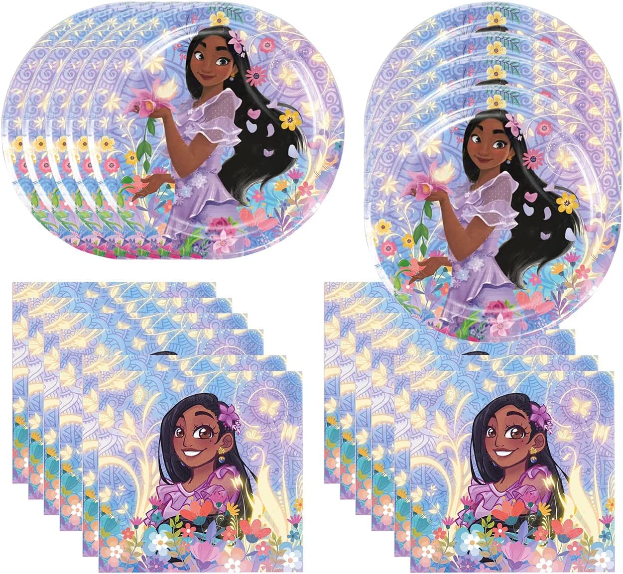 ENENEN En-canto Birthday Party Supplies，isabella themed birthdays decorations，include 40pcs Disposable Napkins Paper Plates，for Isabella Girls