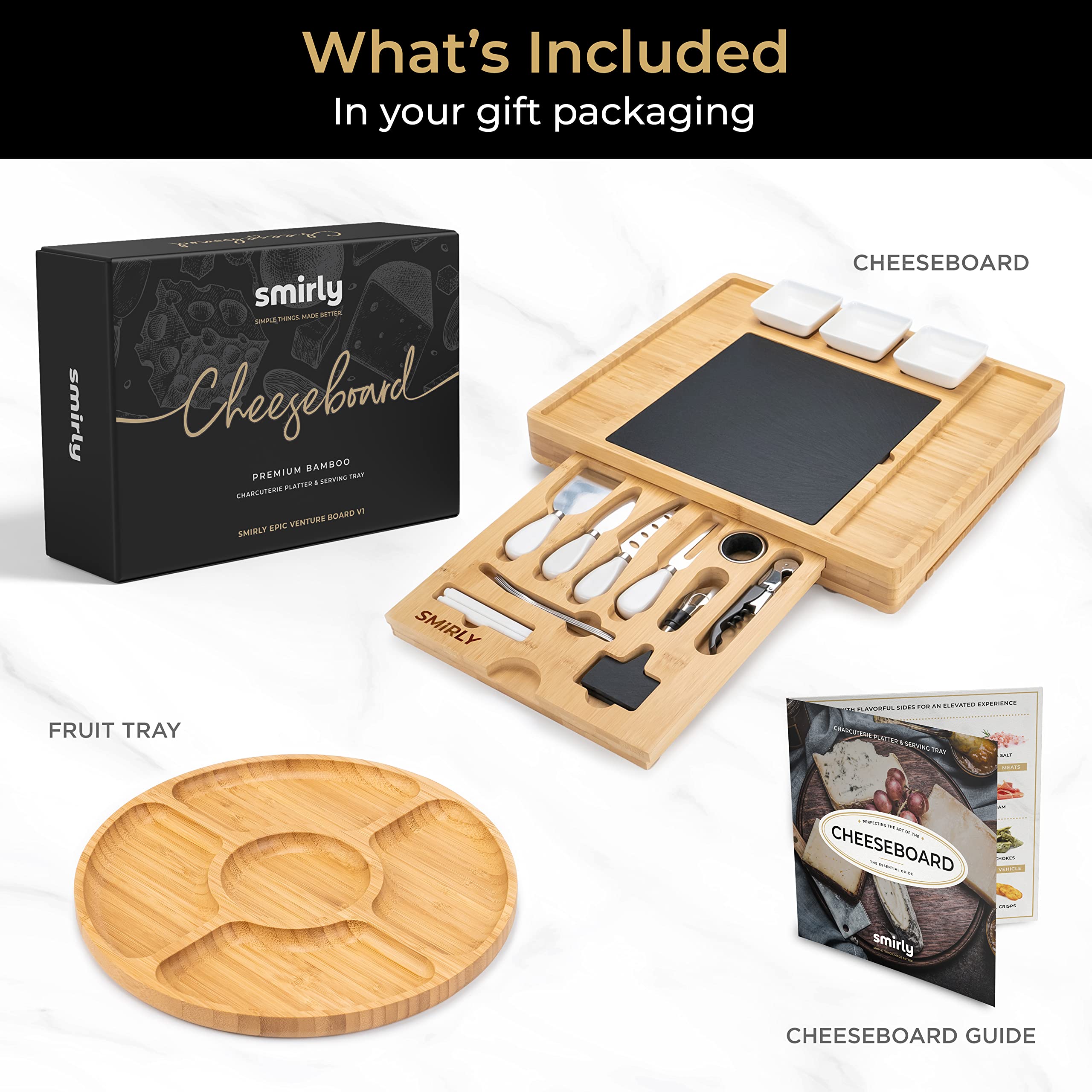SMIRLY Set di taglieri per salumi: tagliere in bambù con accessori, perfetto per riunioni e regali