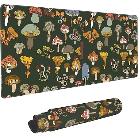 Mushrooms Desk Mat, Vintage Mushroom Floral Extended Gaming Mouse Pad Large Big Mat Non Slip Base Stitched Edge Long Computer Keyboard Home Office Wor - View #7